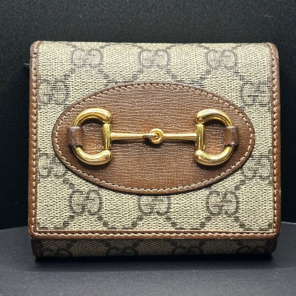 Gucci GG Supreme Monogram Horsebit 1955 Flap‎ Card Case Wallet - EUC - Picture 1 of 8